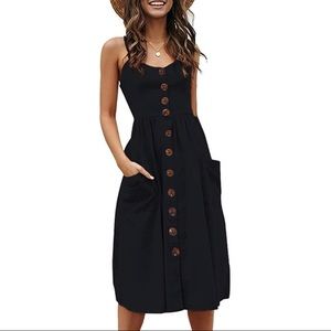 Halife Womens Summer Spaghetti Strap Button Down Swing Midi Dress with Pockets